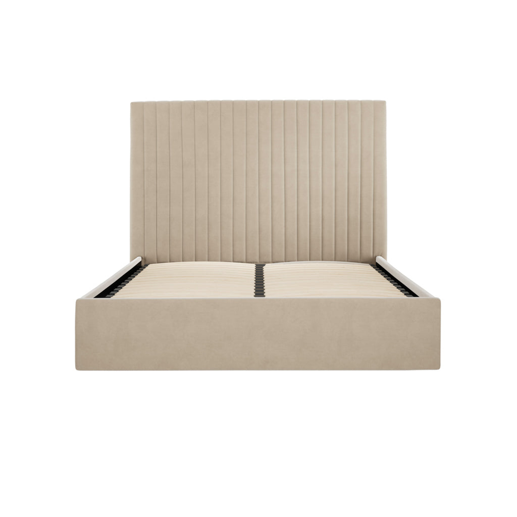 Berlin Beige Velvet Tall Ottoman Double Bed